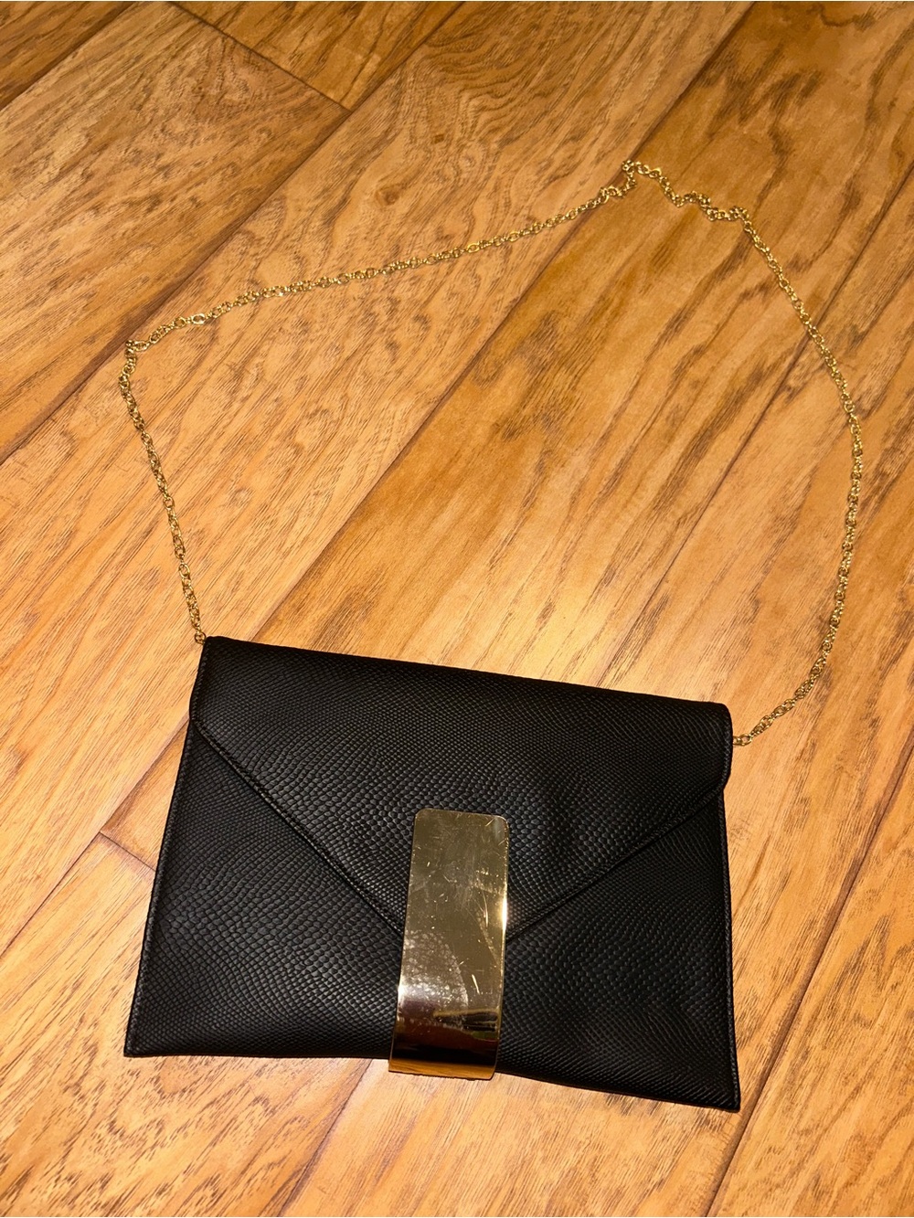 Black Envelope Crossbody Bag with Gold Accent